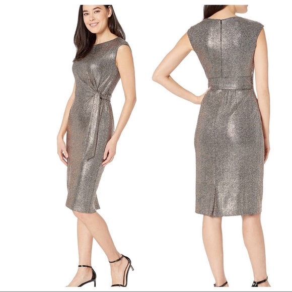 Tahari ASL Hammered Stretch Metallic Dress - Picture 3 of 16